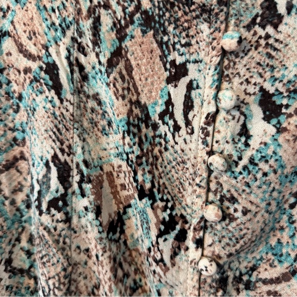 New AFRM Long Sleeve Midi Dress, Aqua All-Over Snake Print, Size Medium - Picture 11 of 16